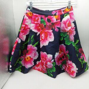 Miss Kim Junior Skirt Floral Pink Blue Size Medium Length 18" Made In USA Zip